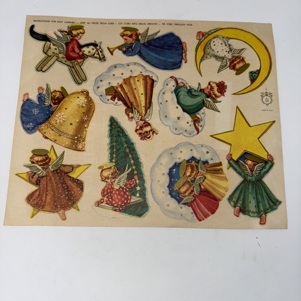 Vintage Cardinal Greetings Inc Set of 10 Paper Christmas Angels Ornaments Kitsch